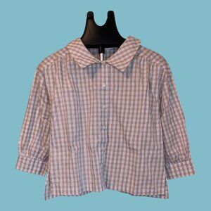 Beige Gingham Top Cottagecore Ehka Sopo One Size NWT
